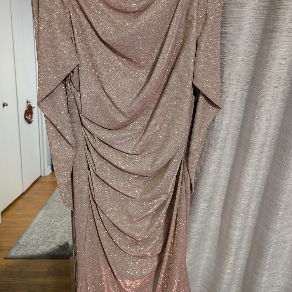 Betsy & Adam Pink Asymmetrical Ruched Gown